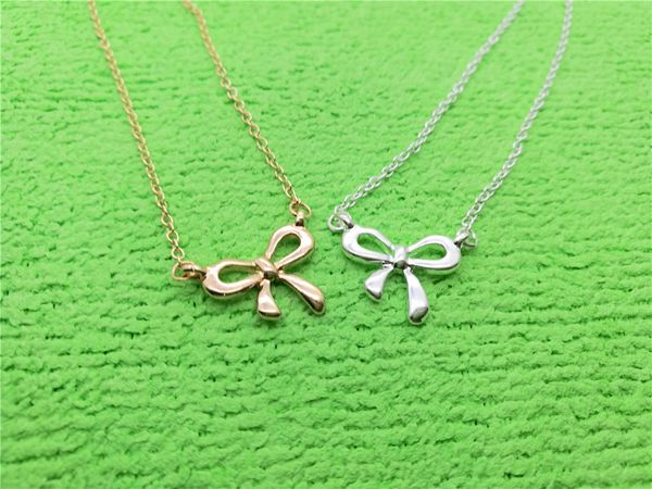 

1 small bow-knot charm pendant necklace new korea super sweet bow cute girl simple clavicle beautiful lucky woman mother men's family g, Silver