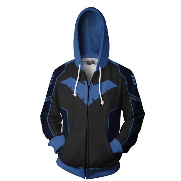 

new nightwing 3d printed sweatshirt men and women jogger streetwear hip hop hoodie cosplay pullover zipper jacket, Black
