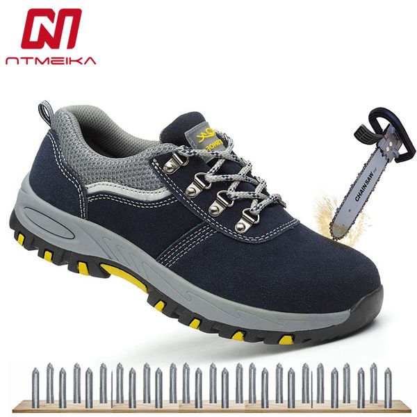 

big size 36-46 fashion safety shoes men steel toe cow suede men work shoes breathable wear-resisting puncture-proof safety boots, Black