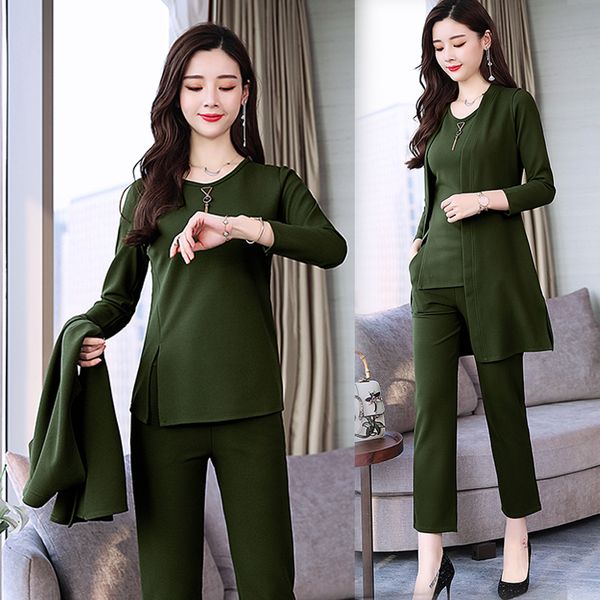 

green women tracksuits 2 piece sets outfits co-ord plus size loose pants suits and 2018 winter elegant 3 piece suit clothes, Gray
