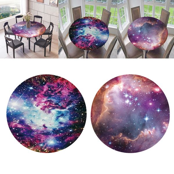 

2x 47" round tablecloth starry sky starry sky pattern woodlike table cover