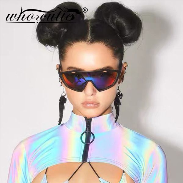 

oversized futuristic sunglasses men women brand design 2020 outdoor sport goggles one piece mirror lens shield sun glasses s154, White;black