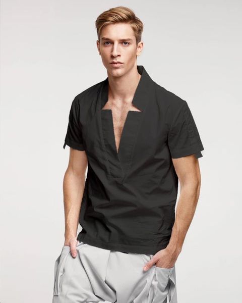 

v neck shirt short sleeve solid men's shirts summer camisas mens blouse tee casual slim fit blusa new, White;black