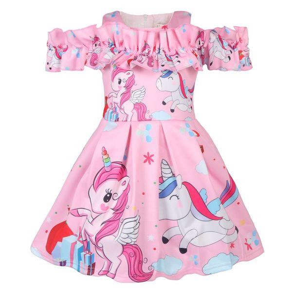 

girls unicorn costume princess dress new 2019 girls off-shoulder dress summer dresses for kids girls, Red;yellow