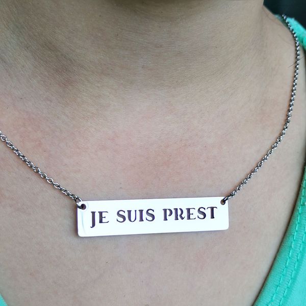 

1pc cutout je suis prest stainless steel pendant necklace religious charms necklaces for women girls men daily jewelry, Silver