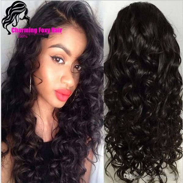 

factory wholesales #1b #2 #4 available synthetic lace front wig loose wave long wavy full wigs for africa american women, Black