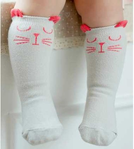 

cotton baby socks animal printed knee high kids boy girl socks anti slip cartoon cat leg warmers 0-2 y, Pink;yellow