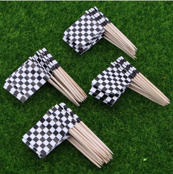 

pack of 100 racing flag toothpicks checkered flag picks appetizer toothpicks fruit sticks for cocktail party decor- black and white