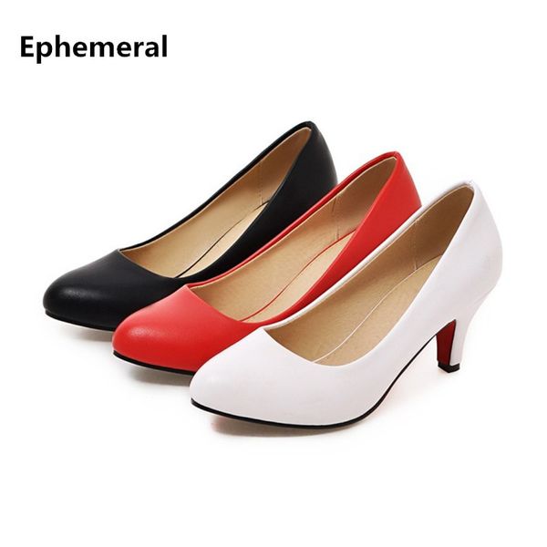 

ladies elegant high heel office shoes slip-on for women stiletto pointed toe black white red plus size 14-3 zapatos mujer tacon