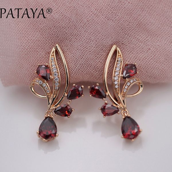 

pataya new arrivals pomegranate red water drop natural zirconia dangle earrings women 585 rose gold wedding party trendy jewelry, Silver