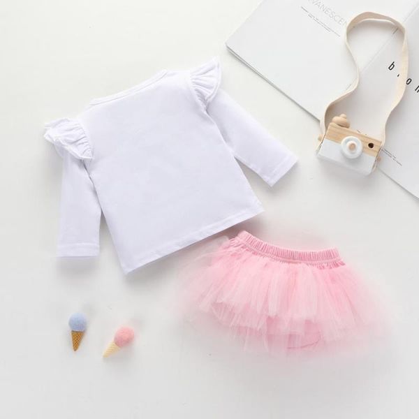 

spring autumn baby girls solid long sleeve rompers +mesh skirt kit, White