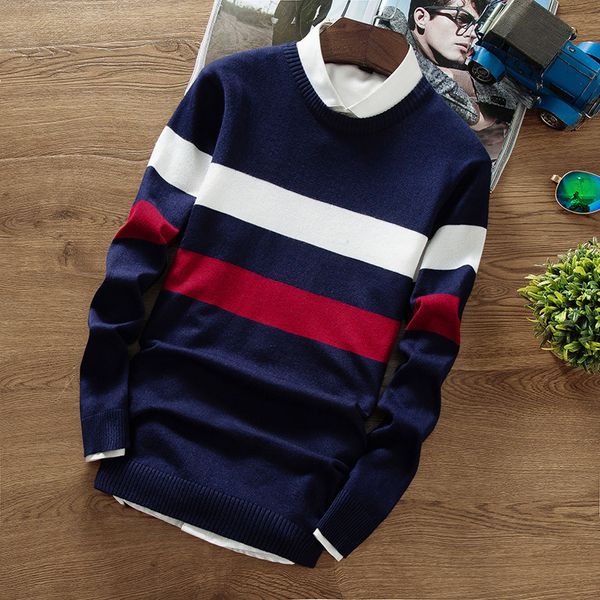 

2019 new autumn fashion men's pullover sweaters long sleeve slim fit striped knitting cashmere christmas sweater men my929, White;black