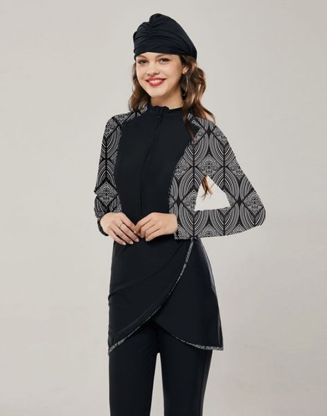 

wholsesale 2sets/lot women muslim hooded swimwear sets long sleeve bathing suit with skirt and hat islamic swimsuit four piece swimsuit