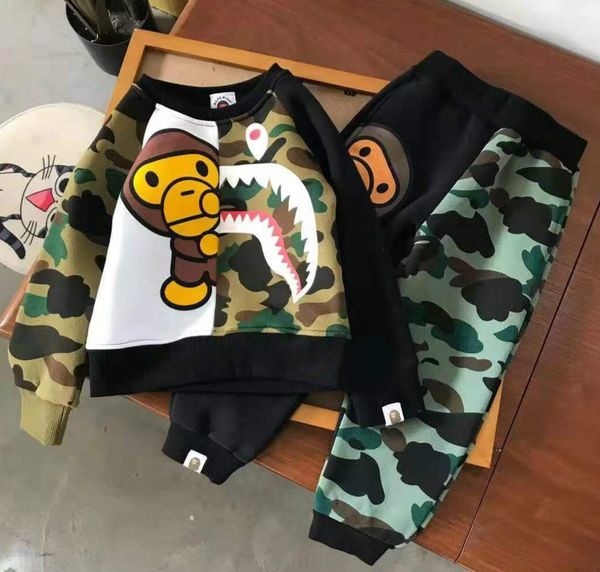 

boys hoodies clothing sets children animal printed camouflage cartoon spliced loose sweater guard pants suits 2 styles kids tracksuits, White