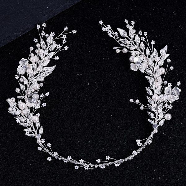 

women bridal tiara handmade leaf artificial pearls hair band wedding headband elegant charm lady headdress, Golden;white