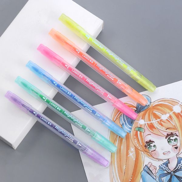 

chenyu 6pcs/set highlighter pen stationery brush markers double headed fluorescent marker pen 6colors kawaii office supplies