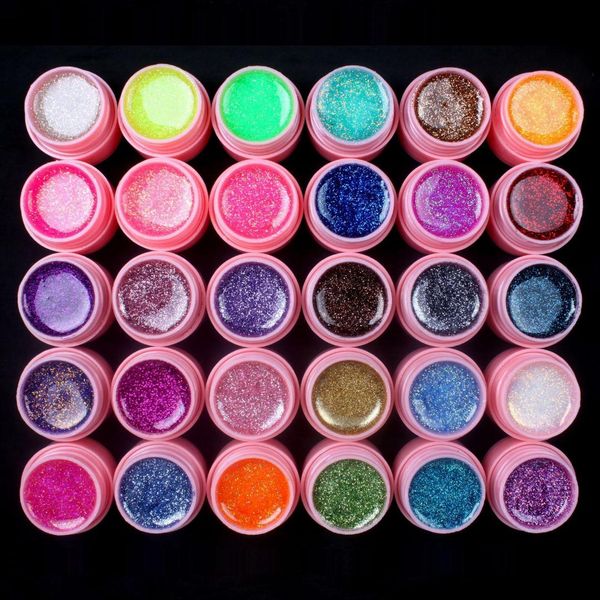 

30 pcs glitter mix colors uv builder gel acrylic set for nail art tips pink new, Red;pink