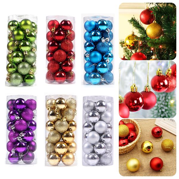 24PCS / SET enfeites de natal Xmas Ball Decorações da árvore de Natal coloridas para Home Party Hotel Janela da loja de casamento Detalhes no YD0416