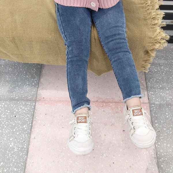 

autumn baby girls solid color skinny jeans kids all-match casual denim pants, Blue