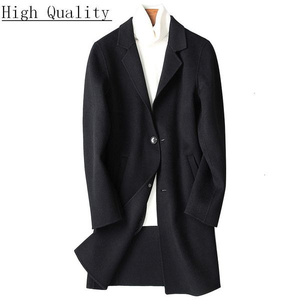 

double-sided 100%wool coat men spring autumn long jacket windbreaker mens coats and jackets abrigo hombre 8812 kj1550, Black