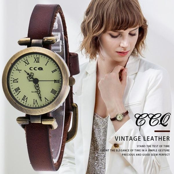

ccq brand fashion roma vintage cow leather bracelet watch casual women wrist watch luxury quartz relogio feminino hot, Slivery;brown
