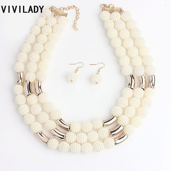 

vivilady fashion african handmade beads layer jewelry sets women summer winter choker necklace earrings female mother party gift, Silver