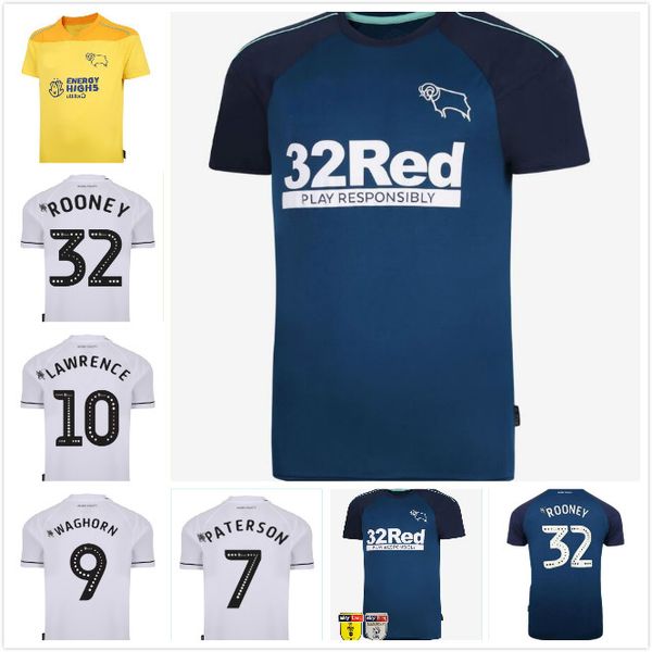 

32 rooney 20 21 derby county soccer jerseys home away 2020 2021 camisetas de fÃºtbol marriott lawrence waghorn man + kids kit football shirt, Black;yellow