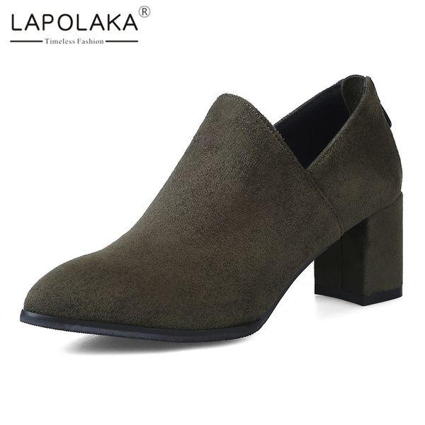 

lapolaka 2019 plus size 33-48 zip up ankle boots women shoes chunky heel concise casual spring autumn shoes woman boots, Black