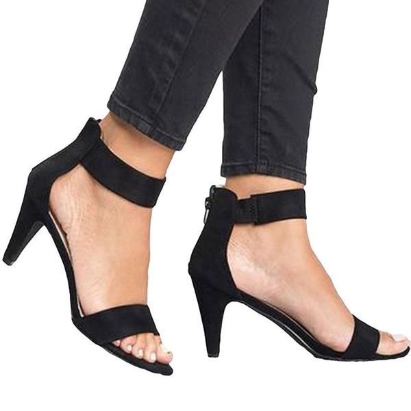 

2020 new fashion zapatos de mujer summer open toe stiletto heel ankle strap back zip plus size sandals heels women shoes, Black