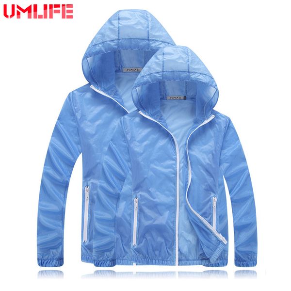 

umlife men women windbreaker sun-protective couple sport coat hooded jacket quick dry windbreaker windproof coat plus size 3xl, Blue;black
