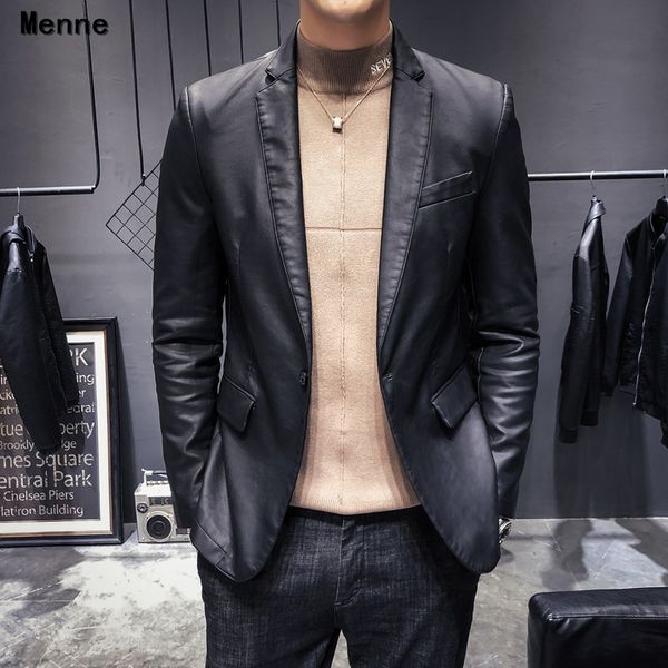 

menne 2019 new men's jacket\ winter leather/poxi/simple, Black