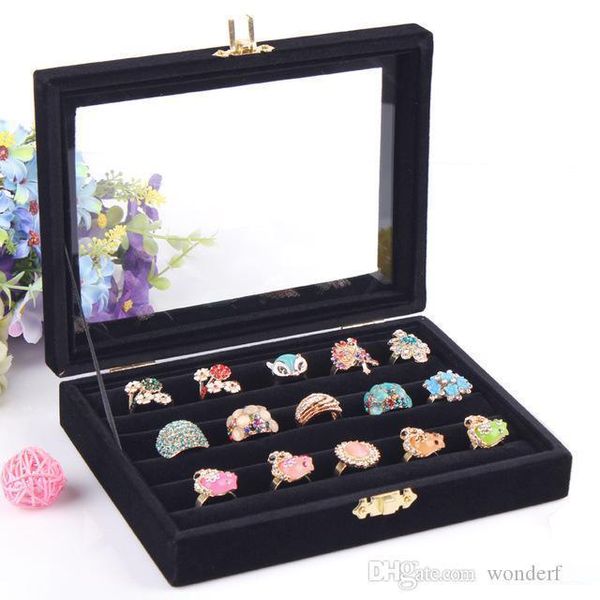 

fashion ring box jewelry storage box earring case necklace display jewelry accessory case rings organizer jewelry decoration showcase, Black;white