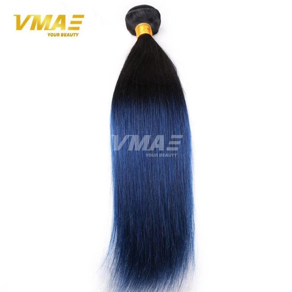 Straight Peruvian Dark Roots Blue Human Hair 3 Bundles Non Remy