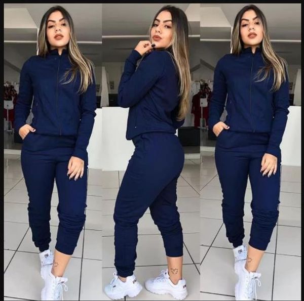 

cool womens designer tracksuits 2pcs pants street style fashion womens solid sports set casual apparel with zipper, White