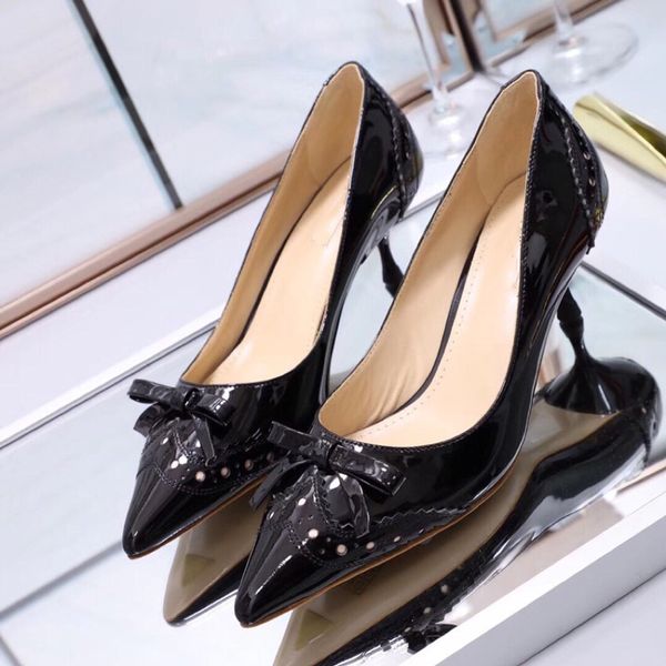 

designer women heels genuine leather kitten heel cut-outs bowtie lady man's shoes sweet plain women shoes, Black
