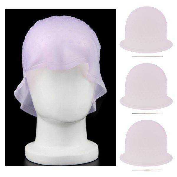 

3pcs hairdressing diy hair color dyeing highlighting cap w/ metal hook