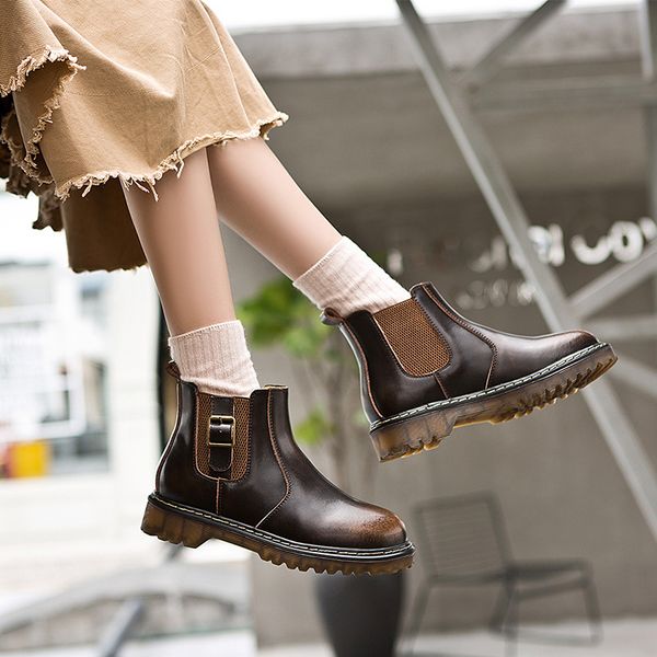 

women's boots retro genuine leather ladies shoes autumn new women ankle boots black student shoes botas mujer