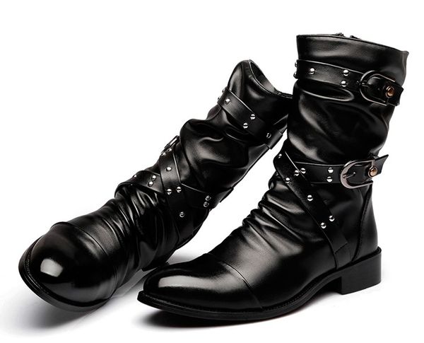 

new brand leather ankle boots autumn winter men's boots black motorcycle outdoor working snow men shoes