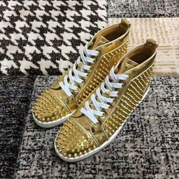 

new mens designer sneakers flat shoes shiny studded spikes red bottom shoes spikes orlato flat casual shoes with box d09, Black