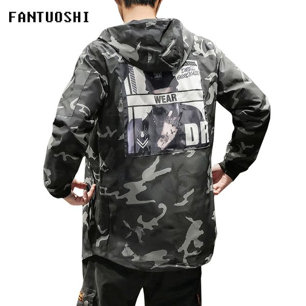 

2019 autumn new men's jacket fashion slim hooded casual coat printed long-sleeved camouflage jacket men clothing plus size 5xl, Black;brown