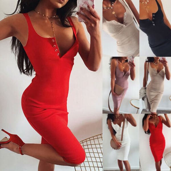 

new fashion women's sleeveless v-neck high-waist stretchy package hip bodycon slim dress lady summer club party dress s-l, Black;gray