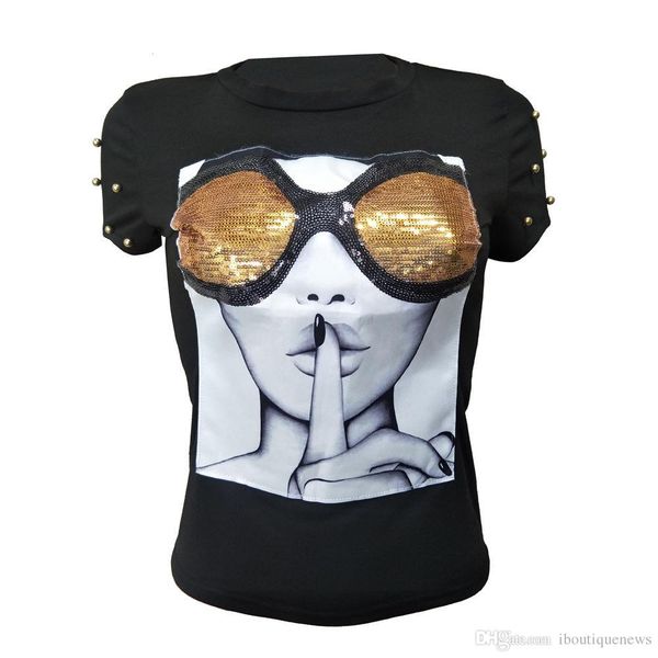 

new women designer tshirts summer women's t-shirts women's t-shirt letters white t-shirts sequined printed cloth short-sleeved des