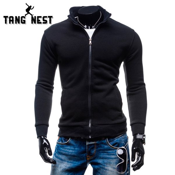 

tangnest men hoodie 2017 soft warm men sweatshirt solid retro slim casual tracksuits four colors asain size -xxxl mww599, Black