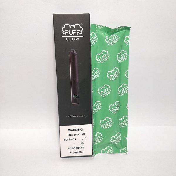 

Puff Glow Одноразовая 1,4 мл Электронные сигареты Устройство Бобы LED Puff Bar Glow одноразовые Vape перо наклейки Kit 280mAh Аккумулятор Предварительно заполненный испаритель