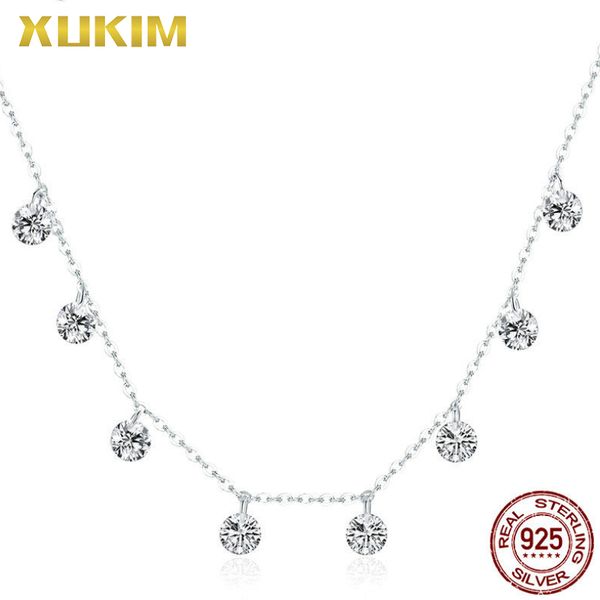 

sn807 xukim jewelry 925 sterling silver crystal necklace zircon charm necklace