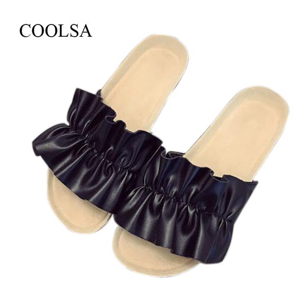 

coolsa women's new summer handmade flat slippers wearing fashion flower girl's flip flops non-slip leisure ladies beach slippers, Black