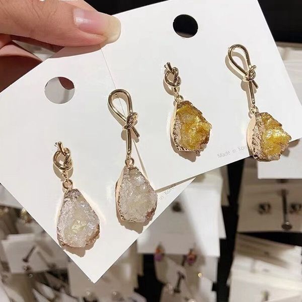 

mengjiqiao new statement irregular natural stone earrings for women accessories metal knot asymmetric pendientes fashion jewerly, Silver