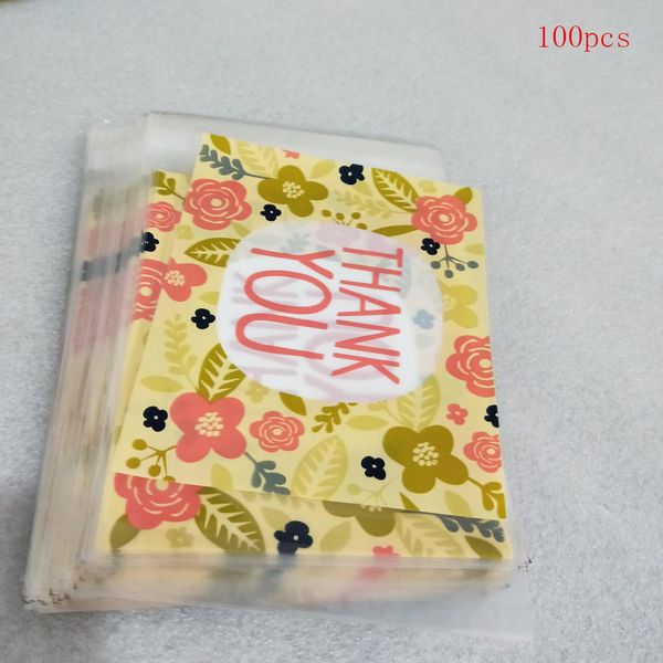 

100pcs baking cookie gift self adhesive party candy bag thank you rectangle floral wedding packaging