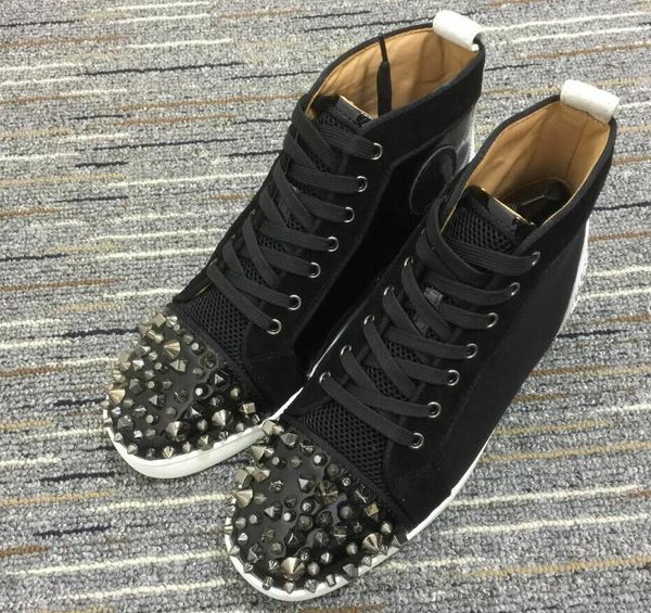 

2019 new designer brand studded spikes flats red bottom for mens women party lovers genuine leather sneakers size 35-45 cs04, Black