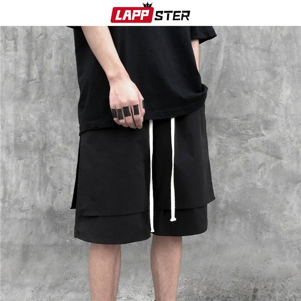 

men's shorts lappster summer fake two pieces sweatshorts 2021 arrival streetwear hip hop running harajuku kpop patchwork jogger, White;black